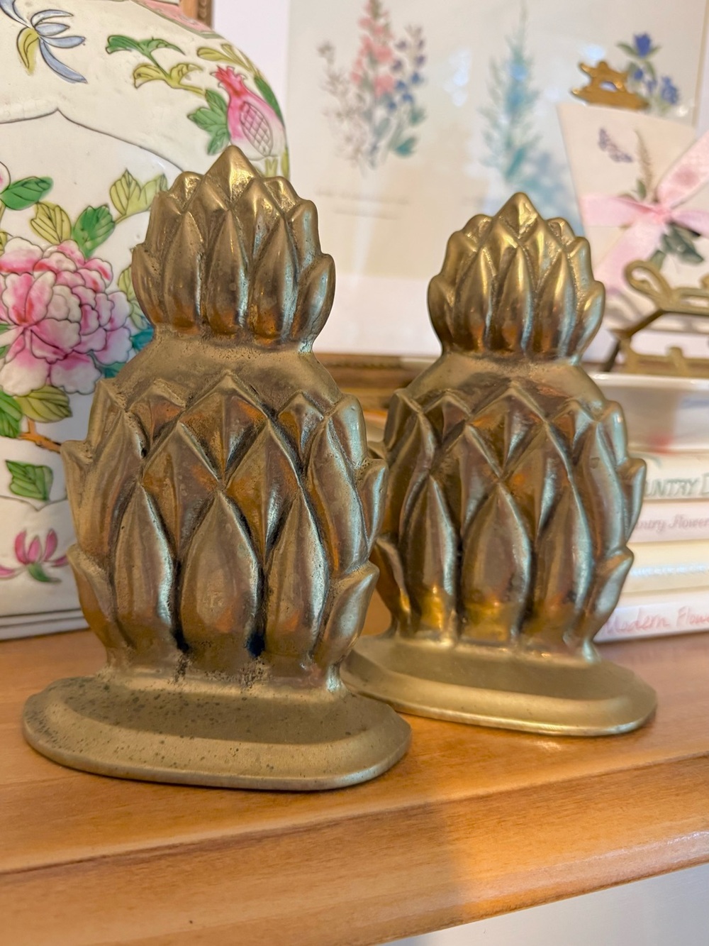 Vintage brass pineapple bookends